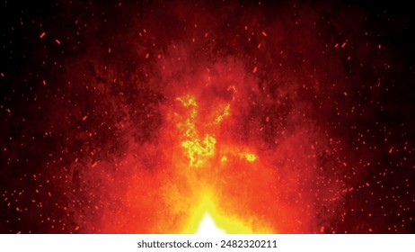 Abstract fire texture motion background. Yellow red and orange fire flames glowing with fiery combustion isolated on a black background. Abstract 3d vector illustration