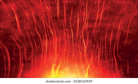 Fondo de movimiento de textura de fuego Abstractas. Llamas de fuego amarillas, rojas y naranjas que brillan con combustión ardiente aisladas sobre un fondo negro. Ilustración vectorial 3D