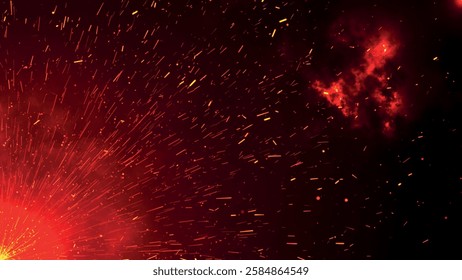 Abstract fire texture motion background. Yellow red and orange fire flames glowing with fiery combustion isolated on a black background. Vector illustration