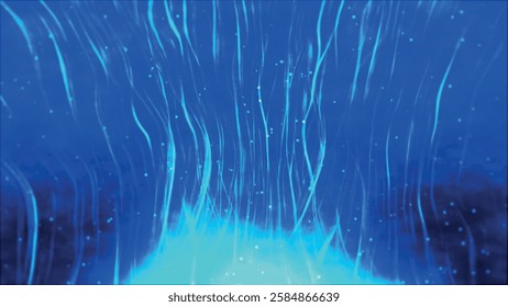 Abstract fire texture, moving background. Bright blue flames glowing with fiery burning isolated on black background. 3D Vector illustration