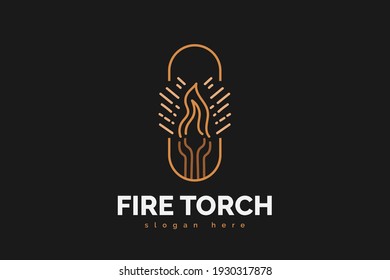 Abstract Fire Torch Logo with Linear Concept in Minimalist Style