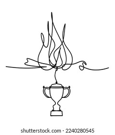Abstract fire with trophy as line drawing on white background. Vector