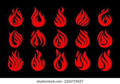 Abstract fire in water drop form logo design set. Modern water flame logo brand.