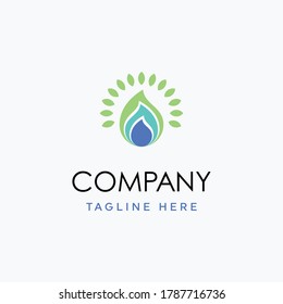 Plantilla de logotipo del vector de naturaleza verde de caída de agua y fuego abstracto