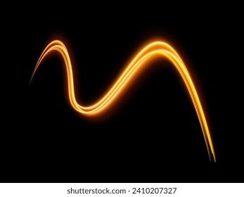 Abstract fire wave light effect in perspective vector illustration. Magic luminous azure glow design element on dark background, flash luminosity, abstract neon motion glowing wavy lines