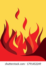 Ola de fuego abstracta sobre fondo amarillo, vector de llama