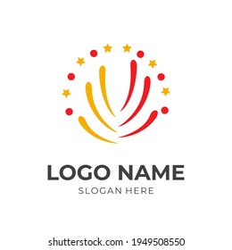abstract firework logo template with flat yellow and red color style