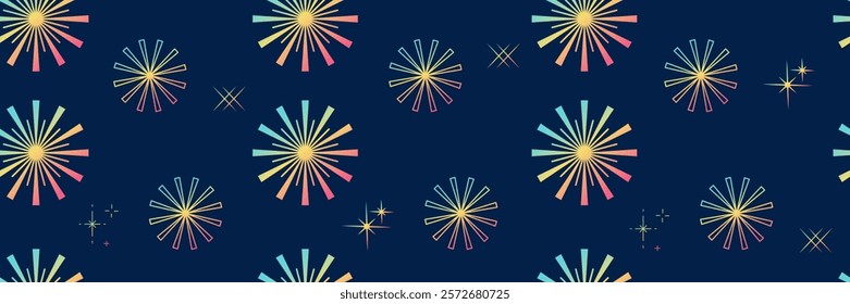 Abstract firework pattern. Geometric stars seamless background. Festive brights,  holiday celebration print. Vector