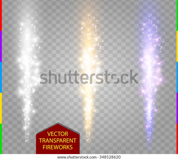 Abstract firework set. Vector fountain of\
sparks light special effect. Sparkling pillar of fire white, golden\
and purple color on transparent background. Christmas lights\
collection.