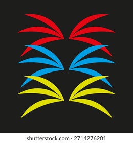 Abstrakte Feuerwerksform. Burst-Symbol der Feier. Dynamische Vektorgrafik. Rot-blaugelbe Elemente. EPS 10.