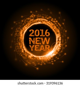 Abstract fireworks circle with 2016 New Year.