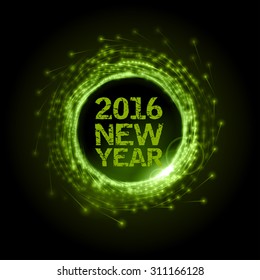 Abstract fireworks circle with New Year 2016.