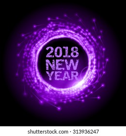 Abstract fireworks circle with New Yer 2018.