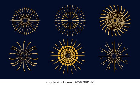 Abstraktes Feuerwerk auf dunkelblauem Hintergrund. Design für Neujahr Weihnachten Hochzeitsfest Geburtstag Nationalfeiertag und Werbekampagne. Für Postkartenposter-Banner-Animation.