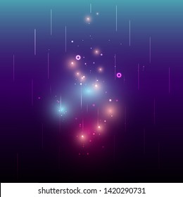 Abstract fireworks on dark night sky magic pales, shine decoration for web and print   