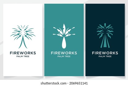 Artificios abstractos con el diseño del logo de la palmera, conjunto de ilustraciones vectoriales