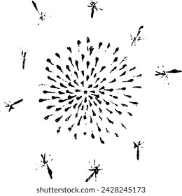 Abstract fireworks, salute grunge background. Vector hand drawn sketch illustration. Sloppy doodle grunge style