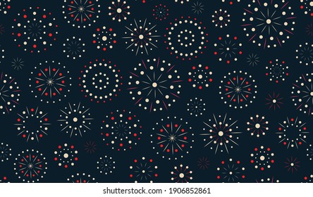 Abstract fireworks seamless pattern for greeting card. Awesome repeatable texture for chinese new year, festive, carnival, birthday, independence, anniversary decoration design