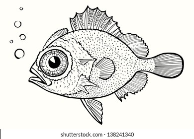 Abstract fish, hand drawn vector illustration