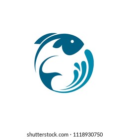 Abstract Fish Icon With Blue Splash Of Water