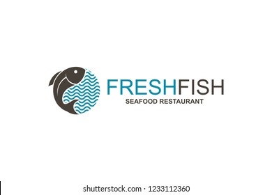 abstract fish icon for restaurant menu design isolated on white background
