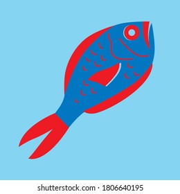 Abstract fish illustration vector. Seafood elements. Cooking ingredients.