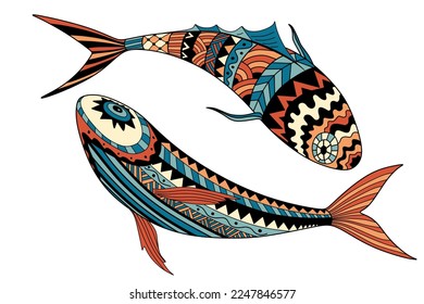 Abstract Fish illustration zentangle style