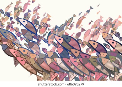 Abstract fish illustrations background pattern. Vector graphic.