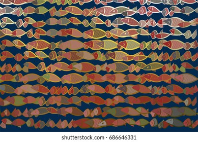 Abstract fish illustrations background pattern. Vector graphic.