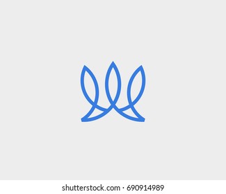 Abstract Fish Leaf Crown Logo. Creative Line Vector Logotype. 