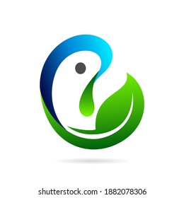 abstract fish with leaf logo concept