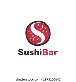 Abstract fish Letter S on negative space for sushi logo icon vector template on white background