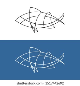 Abstract fish line logo. Simple elegant style fish silhouette with crossed outlines. Ajustable stroke width.