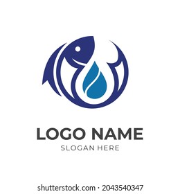abstract fish logo design template concept vector with flat blue color style