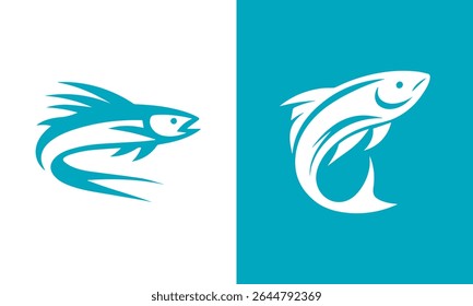 Abstract fish logo design two color variations