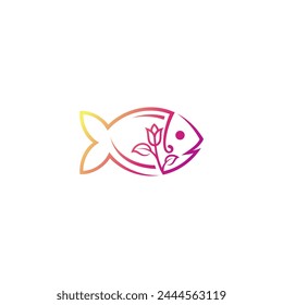 Abstract fish logo and flower design combination, line