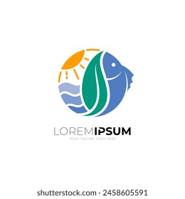 Abstract fish logo with leaf design vector, sea icon