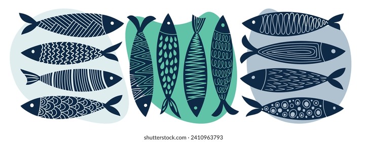 Pescado abstracto de diseño minimalista y moderno. Ilustración del vector