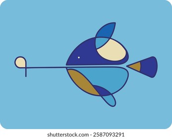 ABSTRACT FISH ON HOOK ON LIGHT BLUE BACKGROUND