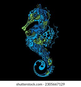 Abstract fish, orca, dolphin, seahorse and jellyfish art made with vector tribal pattern