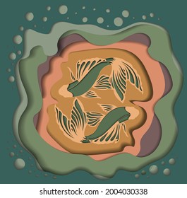 Abstract fish in the paper cut style