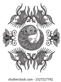 Abstract fish pattern design. The background is white.