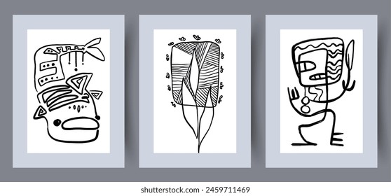 Abstractas de las plantas de pescado humano impresión de arte de la pared. Fondo decorativo contemporáneo con humano. Preparado, Paquete. Cartel de pescado abstracto mínimo imprimible. Pintura de pared para diseño de interiores.