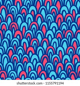Abstract fish scale hand drawn vector seamless pattern. Pink and blue Trendy Print