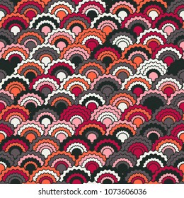 Abstract fish scales squama background, vector seamless fabric pattern, tiled textile print. Typical japanese squama scales seamless arc tiles motif. Mermaid skin pattern.