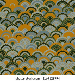 Abstract fish scales squama background, vector seamless fabric pattern, tiled textile print. Typical chinese squama scales seamless arc tiles graphics. Textile pattern.