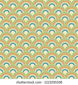 Abstract fish scales squama background, vector seamless fabric pattern, tiled textile print. Traditional japanese squama scales seamless arc tiles background. Snake skin pattern.