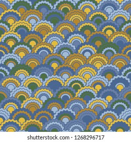 Abstract fish scales squama background, vector seamless fabric pattern, tiled textile print. Classic chinese squama scales seamless arc tiles motif. Snake skin pattern.
