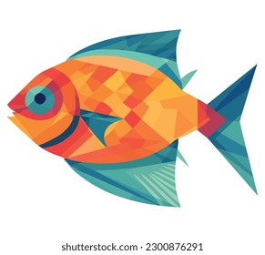 Abstract fish symbol in multi colored vector over white