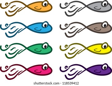 Abstract fish in various colors